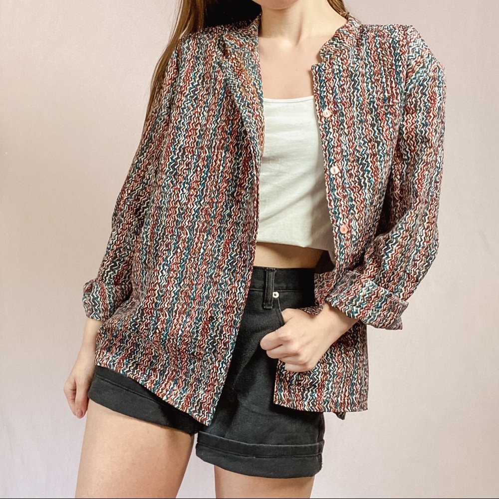 Vintage 80's Patterned Button Down Top - image 7